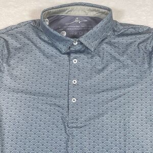 Boston Scott Golf Performance Polo‎ Shirt Modern Fit Mens Medium Blue Geometric